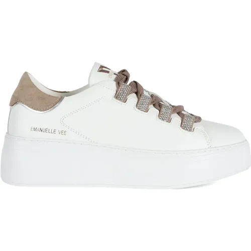 Leather Sneakers with Rhinestones , female, Sizes: 4 UK, 3 UK, 6 UK, 5 UK - Emanuelle Vee - Modalova