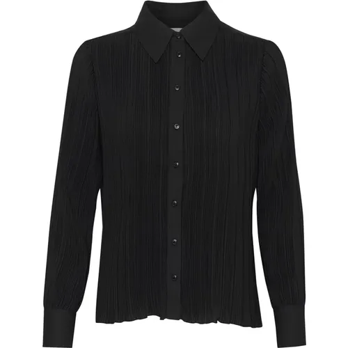 Schwarze strukturierte Bluse mit Puffärmeln , Damen, Größe: XL - Part Two - Modalova