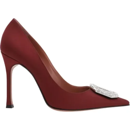 Burgundy Crystal Brooch Stiletto Heels , female, Sizes: 3 1/2 UK - Amina Muaddi - Modalova