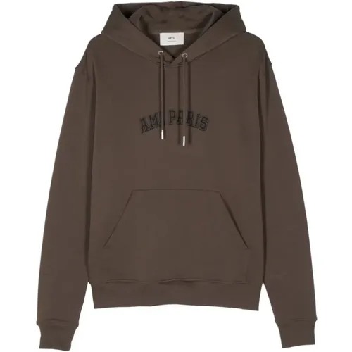 Braune Baumwollkapuzenpullover mit Kordelzug , Herren, Größe: S - Ami Paris - Modalova