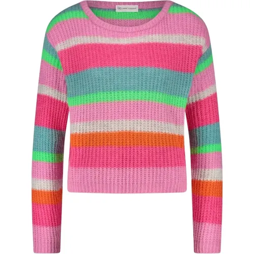 Bunter Stripe PU Pullover , Damen, Größe: L - Jane Lushka - Modalova