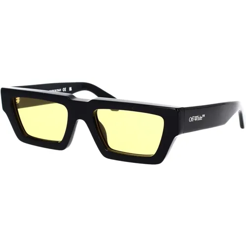 Yellow Lens Rectangle Sunglasses Manchester , unisex, Sizes: 54 MM - Off White - Modalova