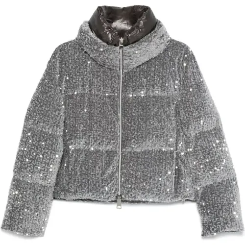 Grey Sequinned Down Jacket with Quilted Design , female, Sizes: 2XS, M, XS, S - Herno - Modalova