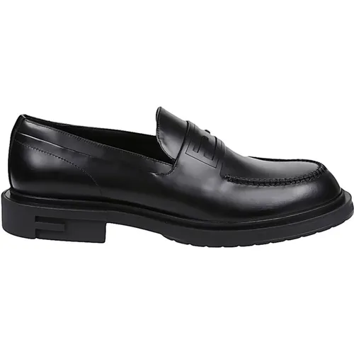Leather Loafers with Logo Detail , male, Sizes: 5 UK - Fendi - Modalova