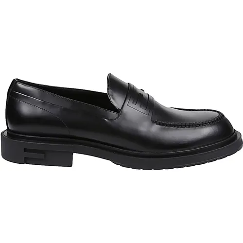 Leather Loafers with Logo Detail , male, Sizes: 5 UK, 7 UK - Fendi - Modalova