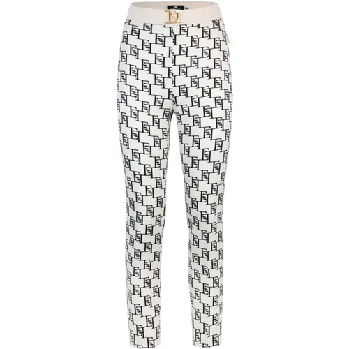 White Trousers with Golden Metal Accessory , female, Sizes: L - Elisabetta Franchi - Modalova