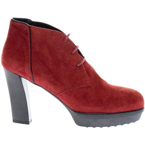 Rote Absatz-Derby-Stiefel aus Spaltleder , Damen, Größe: 39 1/2 EU - TOD'S - Modalova