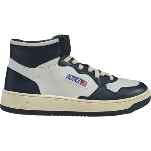 Contrast Blue Mid Sneaker - Timeless Design , male, Sizes: 7 UK, 8 UK, 9 UK, 12 UK - Autry - Modalova