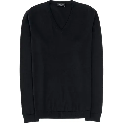 Merino Wool V-Neck Sweater Navy , male, Sizes: L, M, XL - Roberto Collina - Modalova