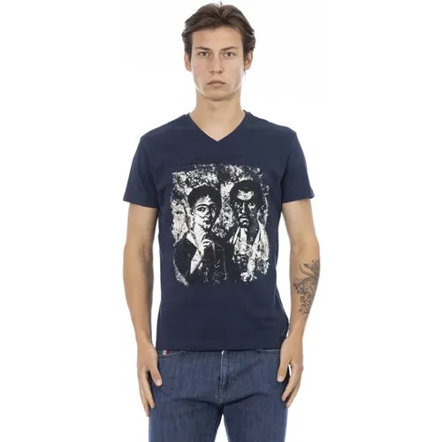 Short Sleeve V-Neck T-Shirt - Front Print , male, Sizes: M, S, XL, 3XL, L, 2XL - Trussardi - Modalova