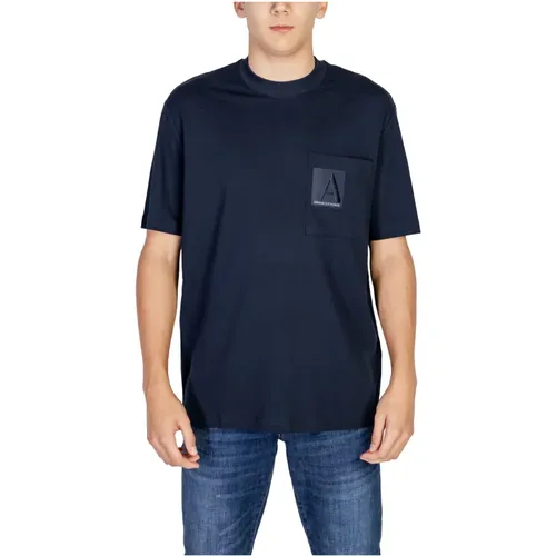 Blaues Einfaches Kurzarm T-Shirt , Herren, Größe: M - Armani Exchange - Modalova