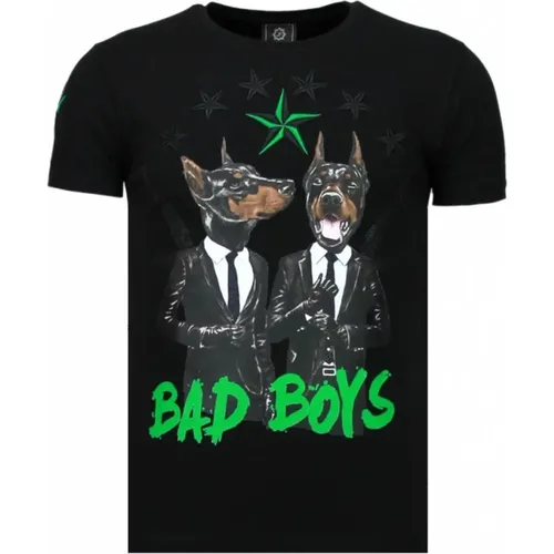 Bad Boys Pinscher Rhinestone - Herren T-Shirt - 5774Z , Herren, Größe: M - Local Fanatic - Modalova