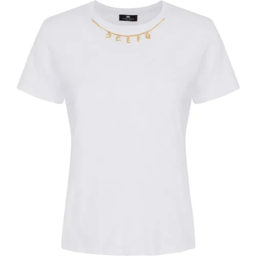 Golden Charm Cotton T-Shirt , female, Sizes: XS, S, L, M, XL - Elisabetta Franchi - Modalova