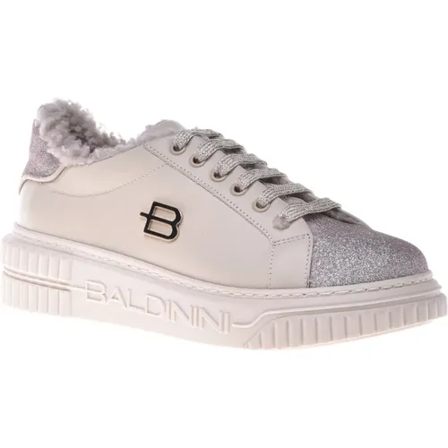 Trainers in vanilla leather with glitter , female, Sizes: 4 UK, 3 1/2 UK, 4 1/2 UK, 8 UK, 5 UK, 6 UK, 5 1/2 UK, 7 UK - Baldinini - Modalova