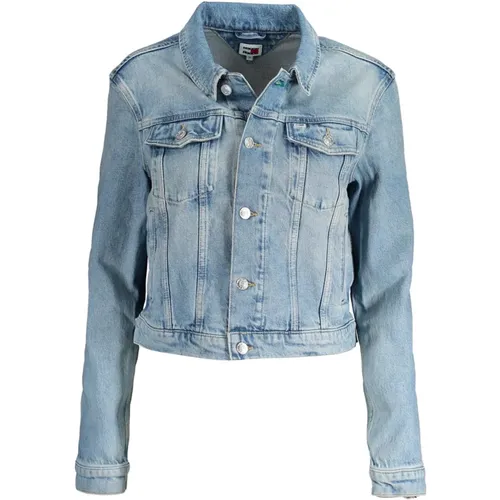 Blaue Jeansjacke Langarm Bestickt , Damen, Größe: M - Tommy Hilfiger - Modalova