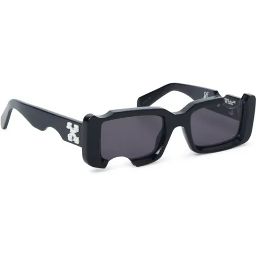 Schwarze Rechteckige Sonnenbrille , Damen, Größe: 50 MM - Off White - Modalova