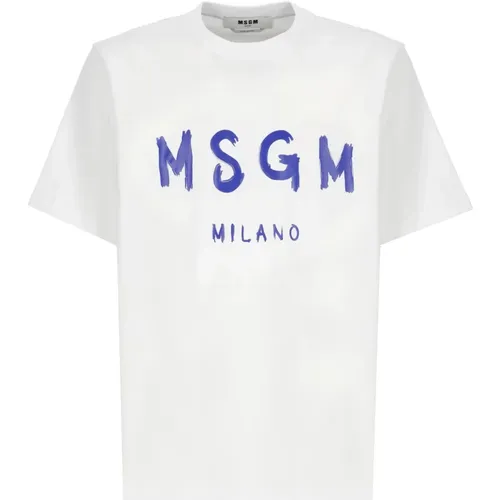 Weißes Baumwoll-T-Shirt mit Druck , Herren, Größe: L - MSGM - Modalova