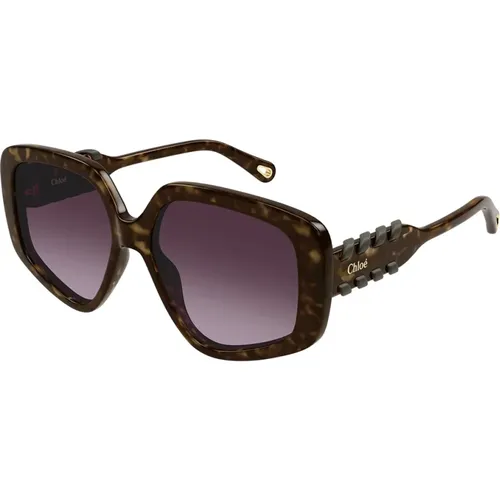 Geometrische Oversize-Sonnenbrille mit Lederdetail , Damen, Größe: 56 MM - Chloé - Modalova