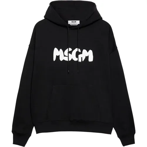 Schwarzer Pullover mit gemaltem Logo-Kapuze - MSGM - Modalova