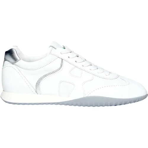 Weiße glatte Ledersneakers mit laminierten Einsätzen und welliger Seitenlackierung , Damen, Größe: 35 1/2 EU - Hogan - Modalova