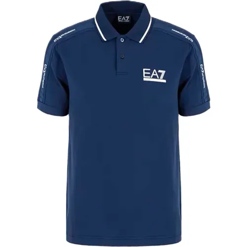 Kurzarm-Ripp-Poloshirt, Blau , Herren, Größe: L - Emporio Armani EA7 - Modalova