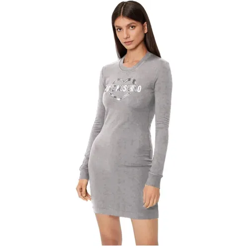 Baumwollkleid mit metallischem Logo , Damen, Größe: S - Love Moschino - Modalova