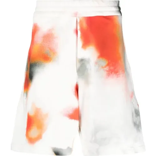 Tie-Dye Cotton Shorts with Embroidered Logo , male, Sizes: L, M - alexander mcqueen - Modalova