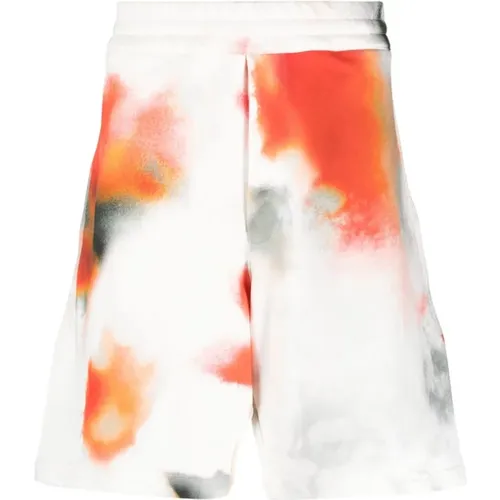 Tie-Dye Cotton Shorts with Embroidered Logo , male, Sizes: M - alexander mcqueen - Modalova