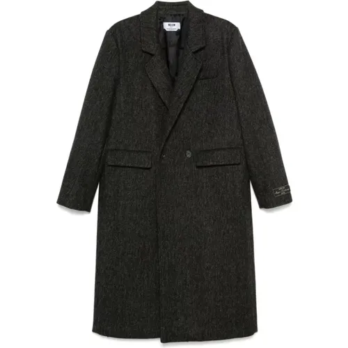 Grey Wool Double-Breasted Coat with Pockets , male, Sizes: S, M - Msgm - Modalova