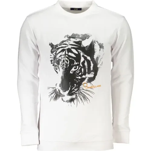 Weißer Baumwoll-Sweatshirt mit Print-Logo , Herren, Größe: XL - Cavalli Class - Modalova