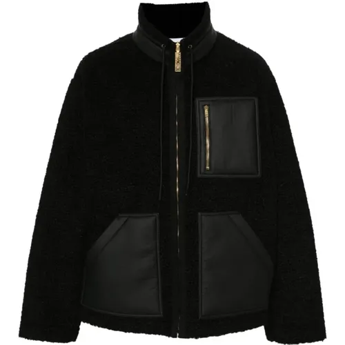 Shearling Panel Zip Jacket , male, Sizes: M, L - Moschino - Modalova