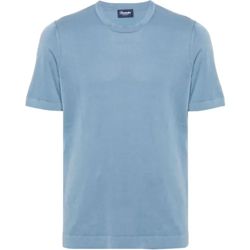 Azzurro T-Shirt,718 Acqua Marina T-Shirt,Rosa T-Shirt,Blaues Rundhals-T-Shirt,T-SHIRT Frosted - Drumohr - Modalova