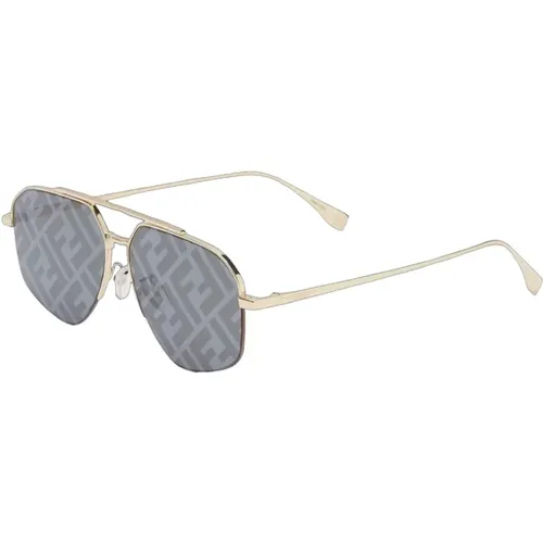 Aviator Sonnenbrille Graue Gläser Goldrahmen , Herren, Größe: 56 MM - Fendi - Modalova