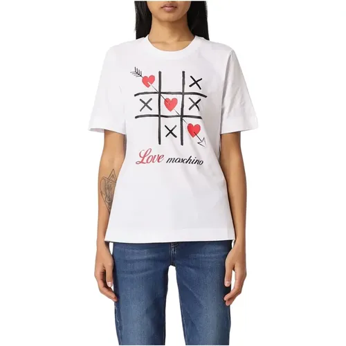 Damen T-Shirt mit Tris-Print,Damen Tris Print Baumwoll T-Shirt - Moschino - Modalova