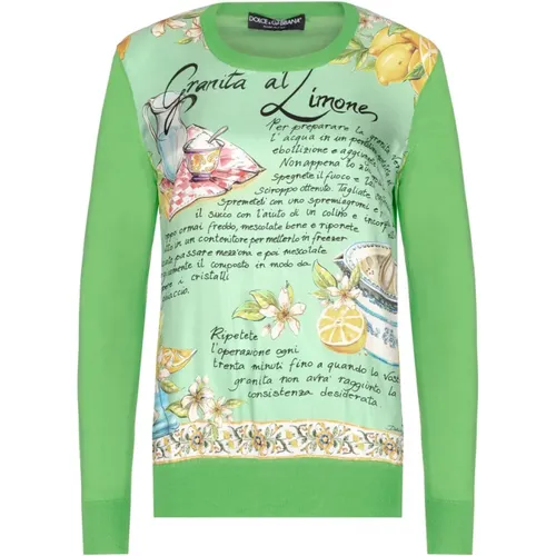 Lemon Print Silk Pullover , female, Sizes: S - Dolce & Gabbana - Modalova