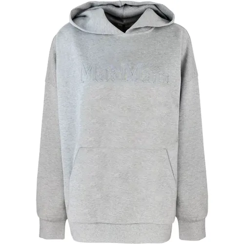 Grauer Baumwollhoodie mit Frontdruck , Damen, Größe: L - Max Mara Studio - Modalova