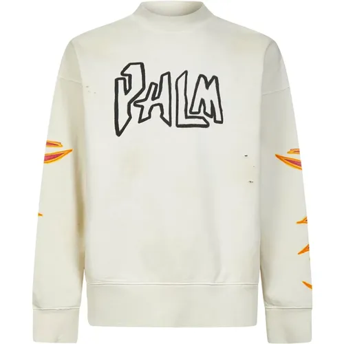 Weißes Logo Sweatshirt mit Graffiti-Flammen - Palm Angels - Modalova