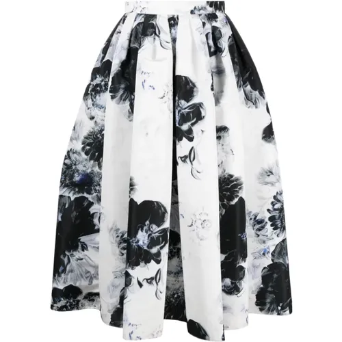 Black Floral Balloon Skirt , female, Sizes: XS, S - alexander mcqueen - Modalova