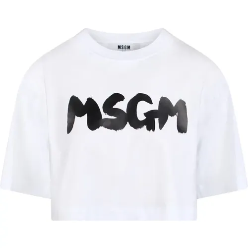 Logo-print cropped T-shirt , female, Sizes: M - Msgm - Modalova