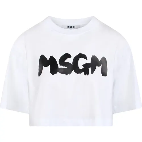 Logo-print cropped T-shirt , female, Sizes: M, S, XS - Msgm - Modalova