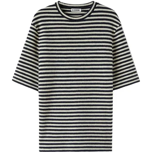 Grey Stripe-Pattern Round-Neck T-Shirt , male, Sizes: S - Jil Sander - Modalova