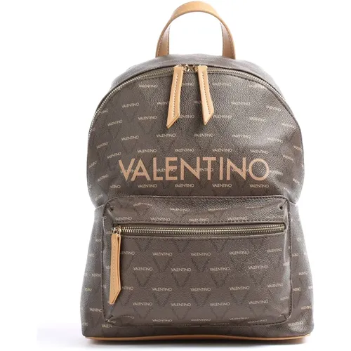 Brauner Liuto Synthetischer Rucksack mit Fronttasche mit Reißverschluss - Valentino by Mario Valentino - Modalova