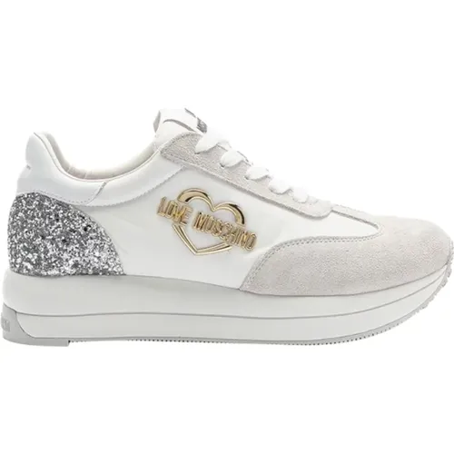 Weiße Sneakers Stylischer Casual Look , Damen, Größe: 38 EU - Moschino - Modalova