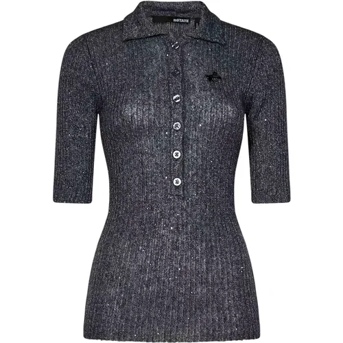 Grey Sequin Knit Polo Shirt with Bow Detail , female, Sizes: M, L - Rotate Birger Christensen - Modalova