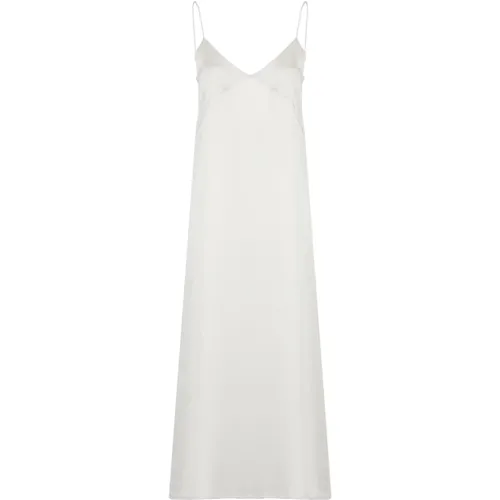 Silver Silk Dress with V Neckline and Flared Hem , female, Sizes: S - Fabiana Filippi - Modalova