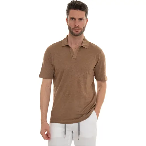 Leinen Polo Shirt mit Seitenschlitzen , Herren, Größe: M - Gran Sasso - Modalova