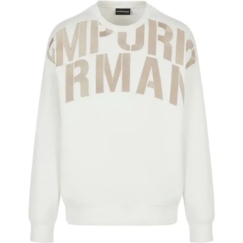 Double Jersey Sweatshirt with Embroidered Maxi Logo Lettering , male, Sizes: M, L - Emporio Armani - Modalova