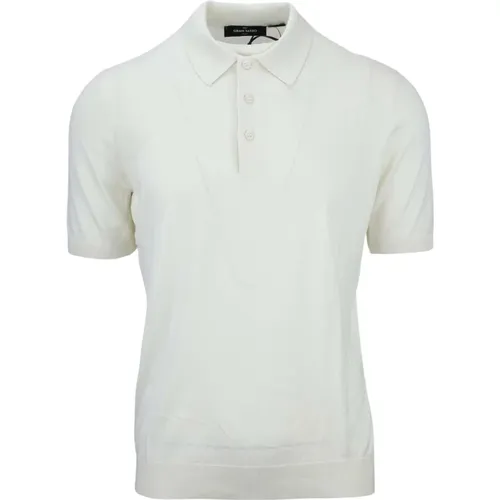 Seiden Polo T-shirt Weiß , Herren, Größe: L - Gran Sasso - Modalova