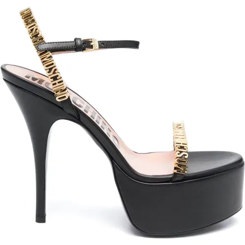 High Heel Sandals with Gold Logo Plaque , female, Sizes: 4 1/2 UK, 3 UK, 4 UK, 5 UK - Moschino - Modalova