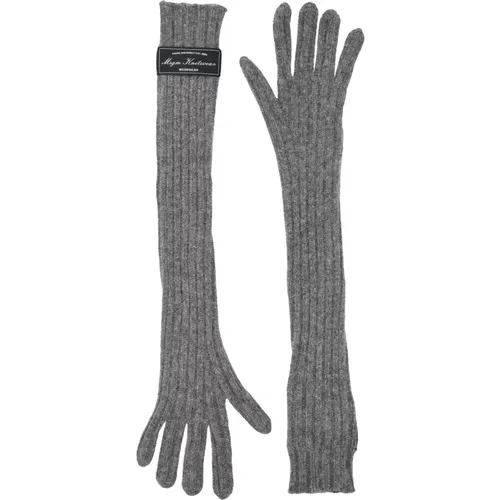 Grey Ribbed Long Gloves for Women , female, Sizes: ONE SIZE - Msgm - Modalova